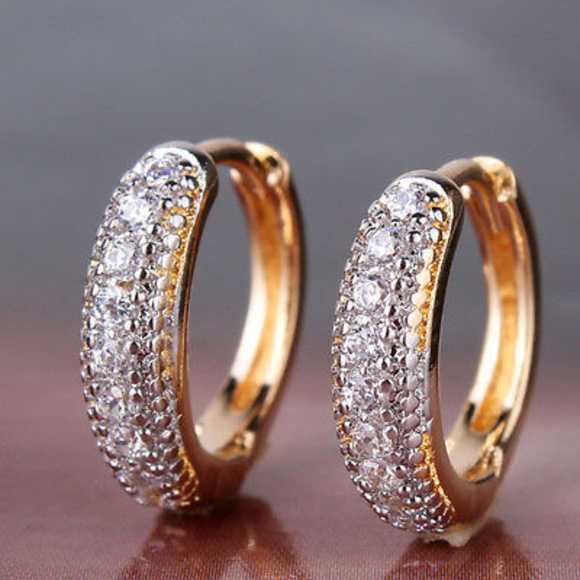 HUCHE Other - Stunning Silver & Gold Filled Pave Hoop Earrings